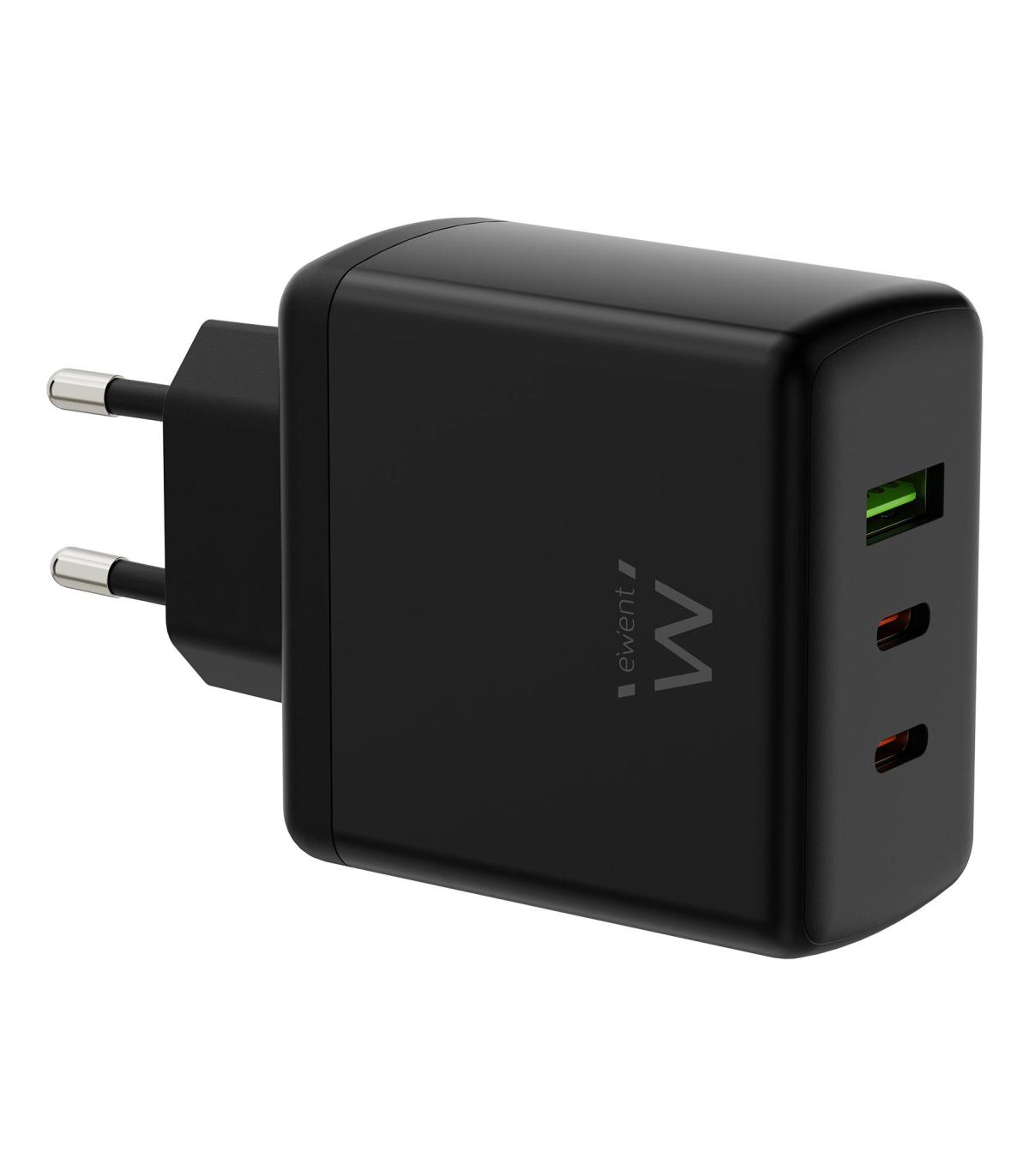 (ABM) EWENT CARGADOR GAN FAST DE 65W, 3 PUERTOS (2 USB-C PD Y 1USB-A QC) DISEO COMPACTO