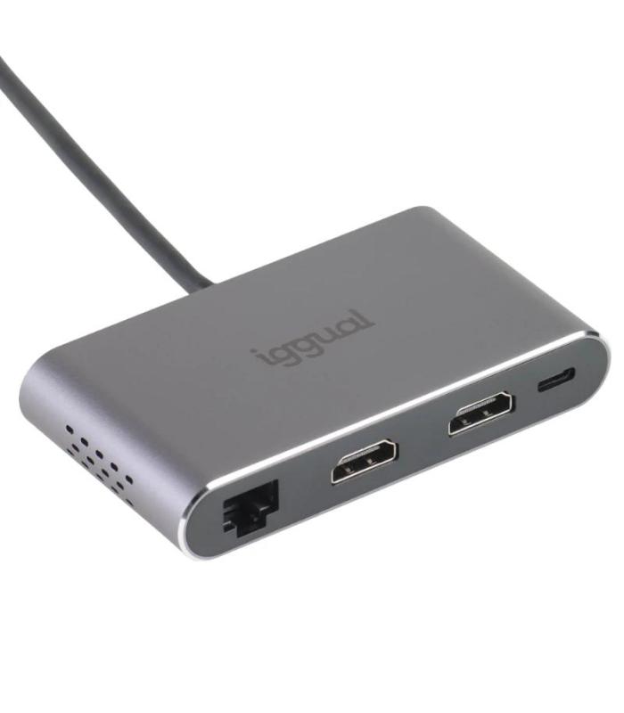Iggual Hub C 8 En 1 2xHDMI 2xUSB 2xSD RJ45 PD100W
