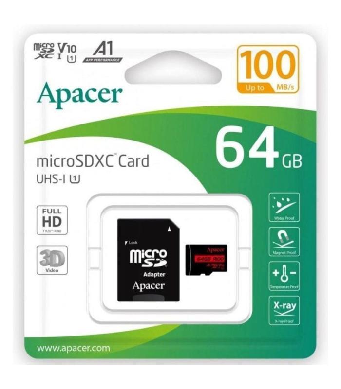 Tarjeta de Memoria Apacer 64GB XC UHS 1 con Adaptador/ Clase 10/ 100MBs