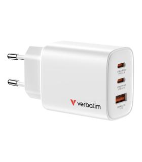CARGADOR DE PARED GAN VERBATIM ESSENTIALS  2XUSB TIPO-C 1XUSB  65W