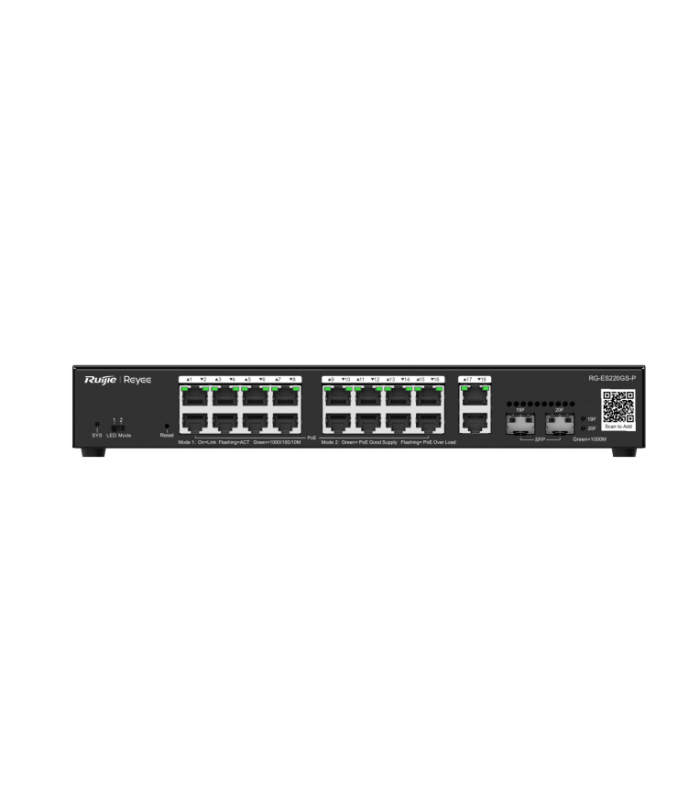 SWITCH RUIJIE RG-ES220GS-P 20 PUERTOS GIGABIT POE 16 POE2 2RJ45