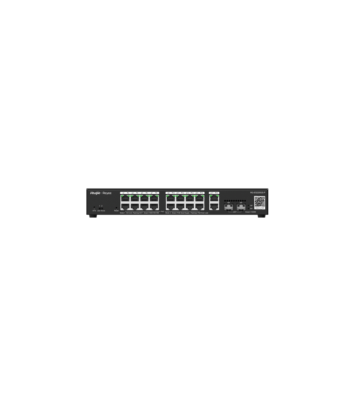 SWITCH RUIJIE RG-ES220GS-P 20 PUERTOS GIGABIT POE 16 POE2 2RJ45