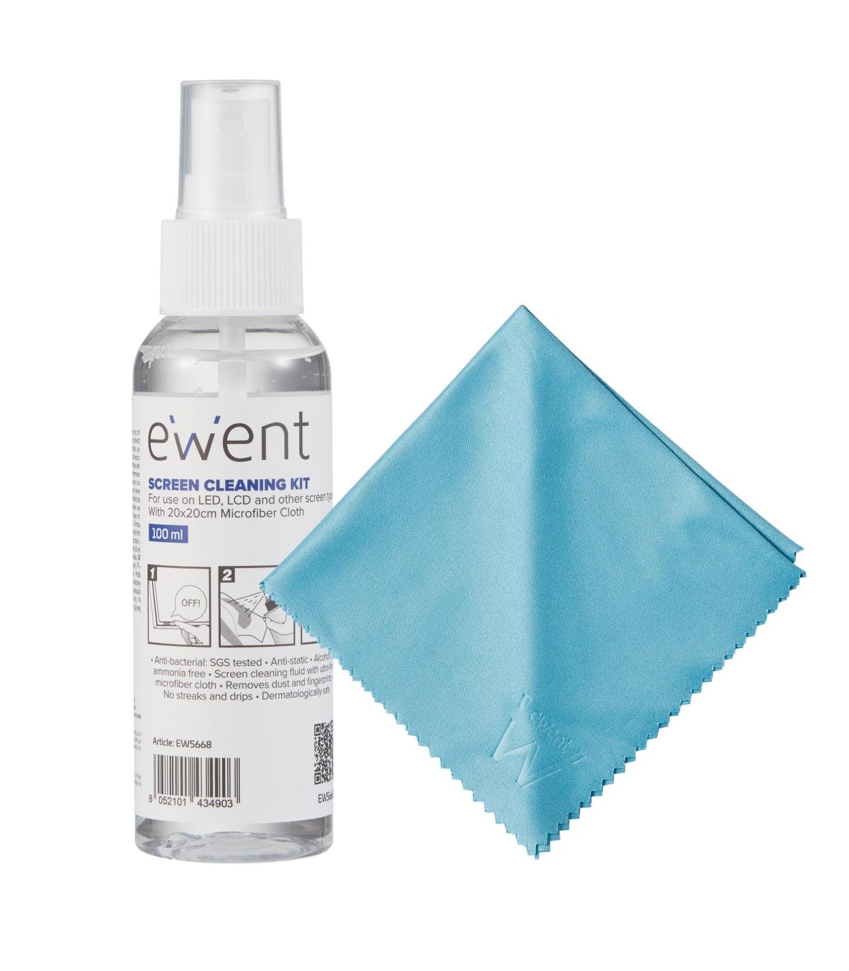 EWENT KIT DE LIMPIEZA DE PANTALLAS 100ML CONPAO MICROFIBRA 20X20CM