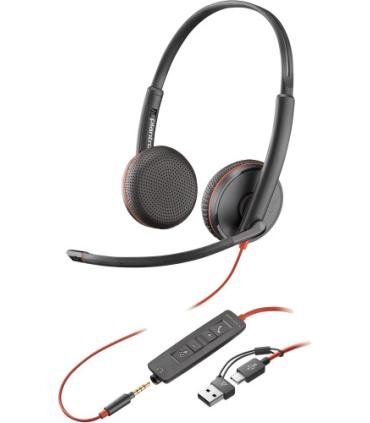 HP Poly Auriculares estreo Poly Blackwire 3225 USB-C + Conector de 3,5 mm + Adaptador USB-C/A