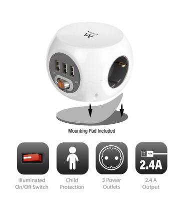 Ewent EW3939 REGLETA CUBO 3 TOMAS 3 USB BLANCO