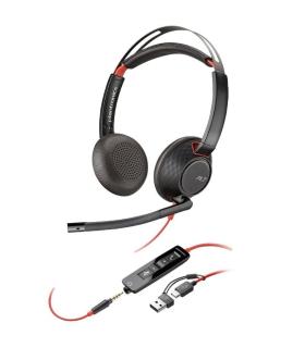 Auriculares Poly Blackwire 5220 USB-C + 3.5 mm + Adaptador USB-C/A/ con Micrfono/ Jack 3.5 - USB Tipo-C/ Bulk/ Negros