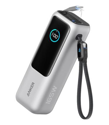 POWER BANK ANKER 25K 165W BUILT-IN USB C CABLE RETRACTIL SILVER