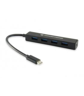 Conceptronic - Hub USB 3.1 Tipo-C A 4 USB - Diseo Compacto - Negro