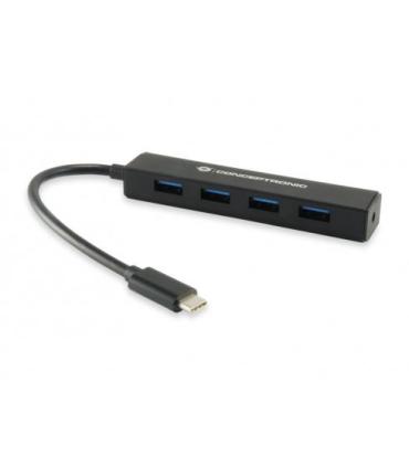 Conceptronic - Hub USB 3.1 Tipo-C A 4 USB - Diseo Compacto - Negro