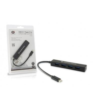 Conceptronic - Hub USB 3.1 Tipo-C A 4 USB - Diseo Compacto - Negro