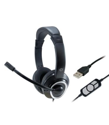 Conceptronic - Auricular Polona USB - Micrfono Flexible - Control De Volumen - Negro blanco