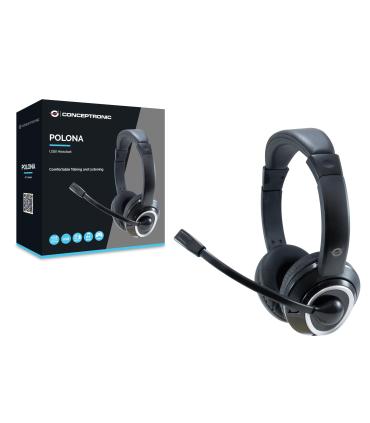 Conceptronic - Auricular Polona USB - Micrfono Flexible - Control De Volumen - Negro blanco
