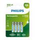 Pack de 4 Pilas AAA Philips R03B4A70/10/ 1.2V/ Recargables