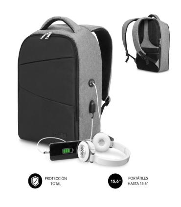 Mochila Subblim Secure V2 AP para Porttiles hasta 15.6\'/ Puerto USB/ Antirrobo/ Gris