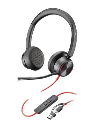 Auriculares Poly Blackwire 8225 para Microsoft Teams + Adaptador USB-C/A/ con Micrfono/ USB Tipo-C/ Negros