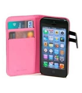 FUNDA WAZZABEE PARA IPHONE 5 POLIPIEL, MARCO INTERIOR PLASTICO, CIERRE MAGNETICO, ROSA (WB-M30WP-PK)