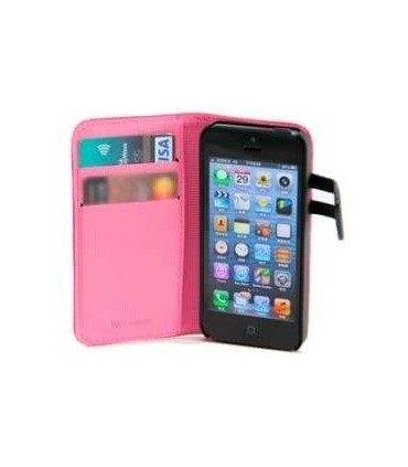 FUNDA WAZZABEE PARA IPHONE 5 POLIPIEL, MARCO INTERIOR PLASTICO, CIERRE MAGNETICO, ROSA (WB-M30WP-PK)