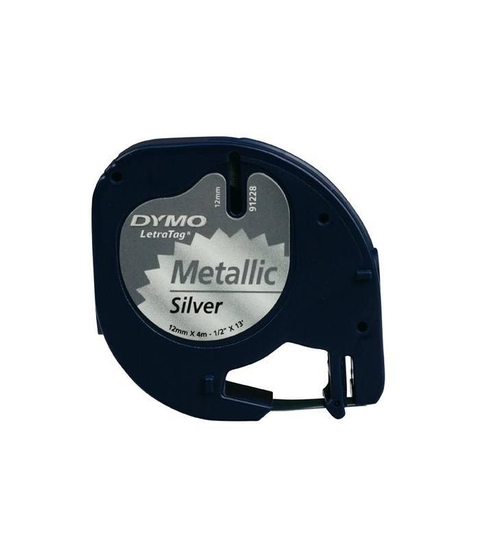 DYMO CINTA PLASTICO 91209 NEGRO-PLATA 12MMx4M. ROTULADORAS LETRATAG