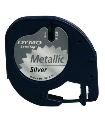 DYMO CINTA PLASTICO 91209 NEGRO-PLATA 12MMx4M. ROTULADORAS LETRATAG