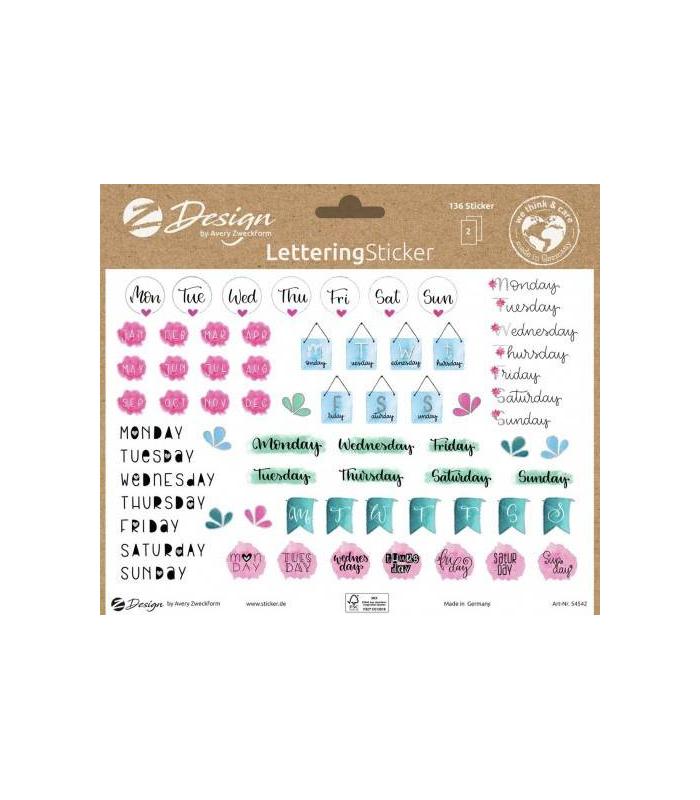 SOBRE CON 2 HOJAS 76X120MM Y 132 PEGATINAS DIAS DE LA SEMANA AVERY 54542