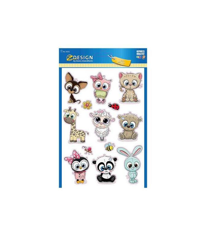 SOBRE CON 1 HOJA 150X120MM Y 13 PEGATINAS ANIMALES AVERY 53252