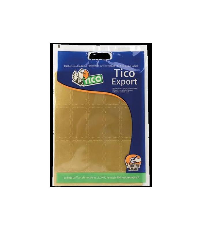 PAQUETE 10 HOJAS ETIQUETAS SATINADAS ORO 45X21 MM TICO E-GL-4521
