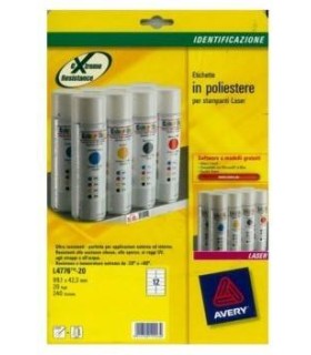 PAQUETE 20 HOJAS ETIQUETAS DE POLISTER BLANCO-IMPRESORAS LSER-99,1X42,3 MM AVERY L4776-20