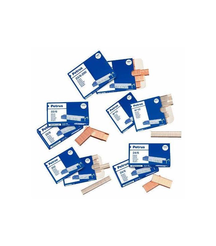 CAJA DE 1000 GRAPAS TIPO 22/8 - 24/8 COBREADAS PARA GRAPADORAS DE SOBREMESA/OFICINA PETRUS 55714