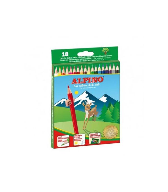 ESTUCHE CARTON 18 UNIDADES LAPICES HEXAGONALES ALTA CALIDAD 3MM. COLORES SURTIDOS ALPINO AL010656
