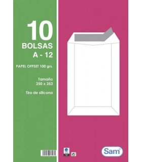 PAQUETES DE 10 BOLSAS BLANCAS, CON TIRA DE SILICONA TAMAO 250X353 100 GRS. SAM 665108