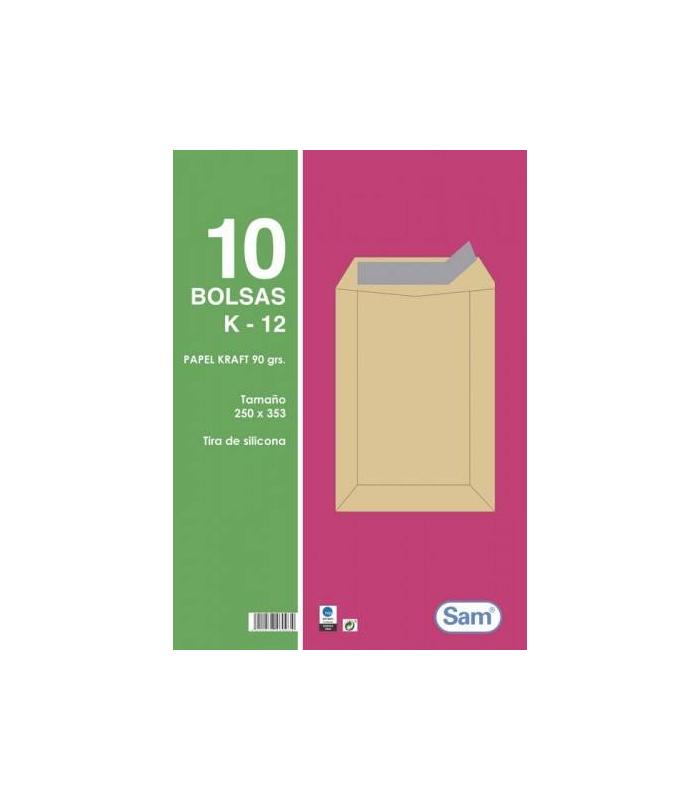PAQUETES DE 10 BOLSAS KRAFT, CON TIRA DE SILICONA TAMAO 250X353 90 GRS. SAM 665101