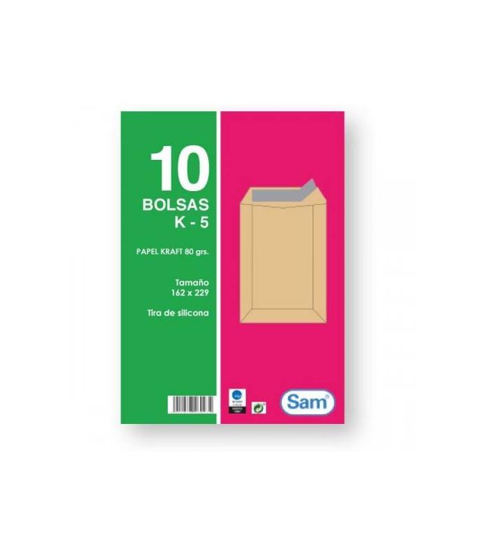 PAQUETES DE 10 BOLSAS KRAFT, CON TIRA DE SILICONA TAMAO 162X229 80 GRS. SAM 665098