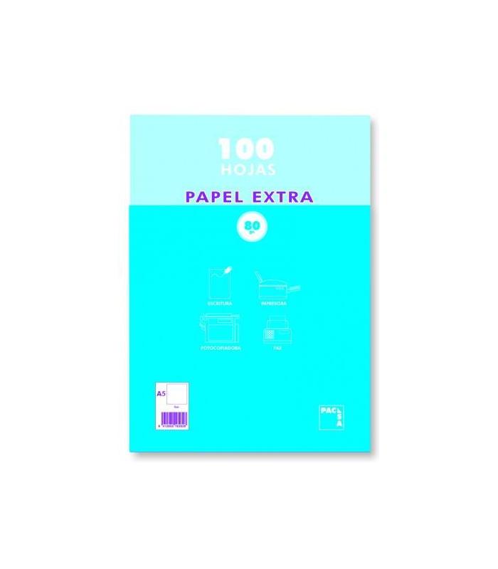 PAQUETE PAPEL EXTRA BLANCO SATINADO 100 HOJAS 80 GRS. A-5 (148X210MM.) LISO PACSA 21814
