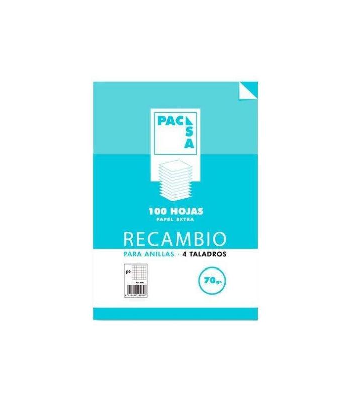RECAMBIO 70 GRS. 4 TALADROS FOLIO (215X310MM.) 100 HOJAS CUADRCULA 4X4 CON MARGEN PACSA 21211
