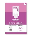 RECAMBIO 90 GRS . 4 TALADROS FOLIO (215X310MM.) 100 HOJAS CUADRCULA 4X4 CON MARGEN PACSA 21261