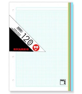 RECAMBIO DE COLORES  90 GRS. A-4 (210X297MM.) 120 HOJAS CUADRCULA 5X5 + GRECA 5 COLORES PACSA 21180
