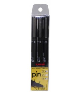 ESTUCHE 3 ROTULADORES CALIBRADOS 2/4/8MM. UNIPIN UNI-BALL 182634338