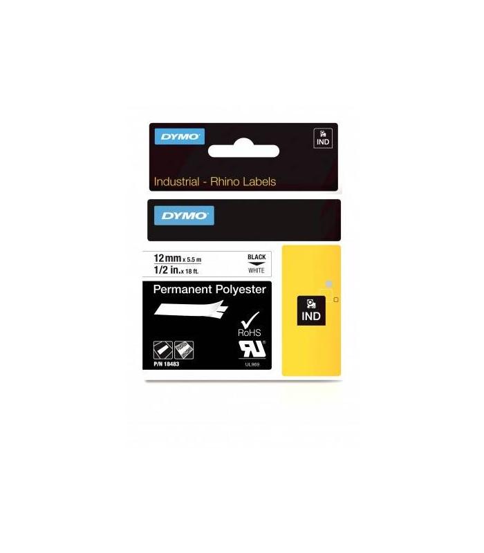 CINTA ROTULADORA RHINOPRO POLISTER 12MMX5,5M NEGRO/BLANCO DYMO 18483