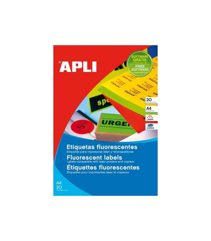 PACK 20 HOJAS (20UD.)ETIQUETAS ROJO FLUORESCENTE PERMANENTES 210,0 X 297,0 MM APLI 2880