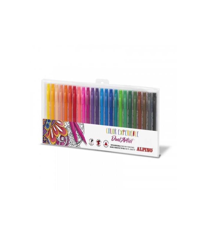 CAJA 24 ROTULADORES DOBLE PUNTA CON PUNTA PINCEL ALPINO AR000187