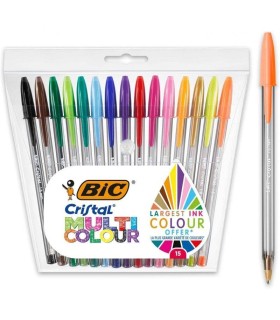 Bolgrafos de Tinta de Aceite Bic Cristal Multicolour 964899/ 15 unidades/ Colores Surtidos