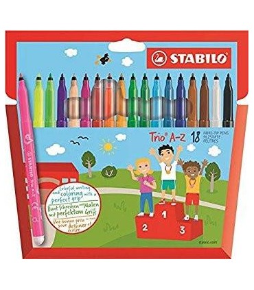 ESTUCHE 18 ROTULADORES PUNTA FINA 0,7MM. TRIO A-Z COLORES SURTIDOS STABILO 378/1-18-01