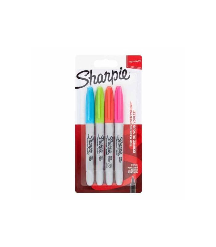 Sharpie 2065403 marcador permanente Fibre tip Azul, Verde, Naranja, Rosa 4 pieza(s)