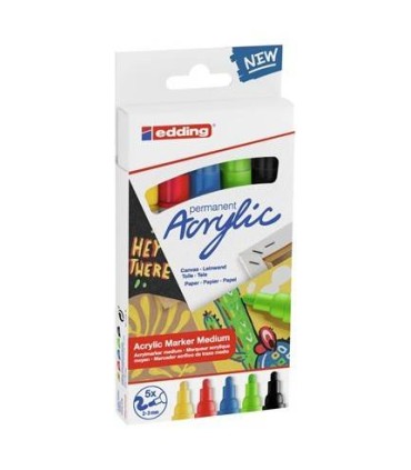 PACK 5 MARCADORES ACRLICOS TRAZO 2-3 MM. BSICOS. COLORES: 905, 902, 903, 927 Y 901. EDDING 5100-5-S