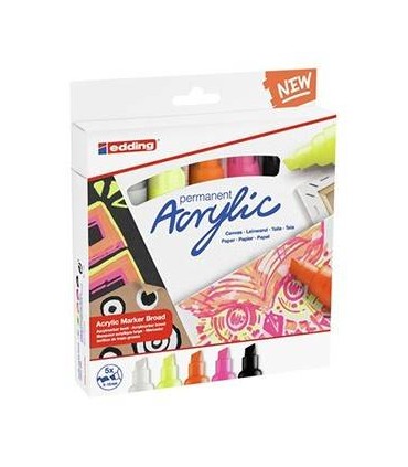 PACK 5 MARCADORES ACRLICOS TRAZO 5-10 MM. NEN. COLORES: 922, 901, 065, 066 Y 069. EDDING 5000-5-S