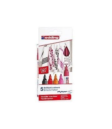 PACK 5 MARCADORES TEXTILES. COLORES CLIDOS. EDDING 4500-5-S-999