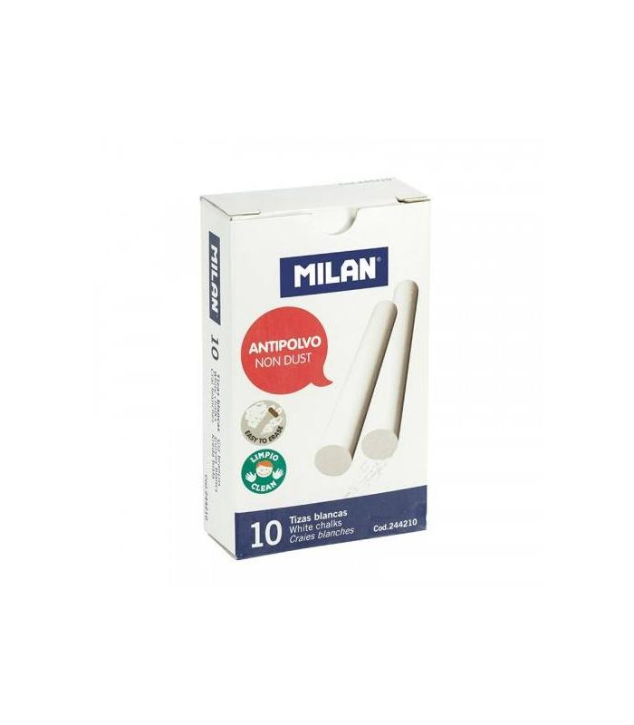 CAJA 10 TIZAS DE CARBONATO DE CALCIO BLANCAS REDONDAS -ANTIPOLVO MILAN 244210