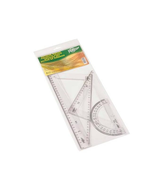 ESTUCHE CON REGLA / ESCUADRA / CARTABON Y SEMICIRCULO 25 CM. PLASTICO FAIBO 804