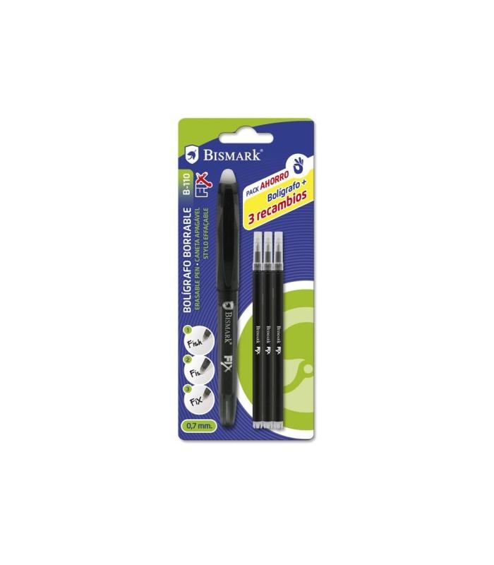 BOLIGRAFO BORRABLE C/CAPUCHON+1 RECAMBIO NEGRO BISMARK 329572